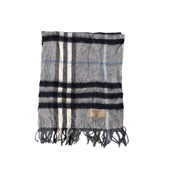 Burberry Gray Black Blue White Large Plaid Cashmere Fall Winter Scarf Scarves